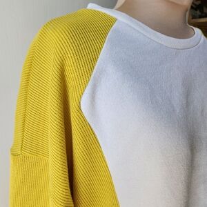 Zara White and Yellow/Chartreuse Raglan Pullover